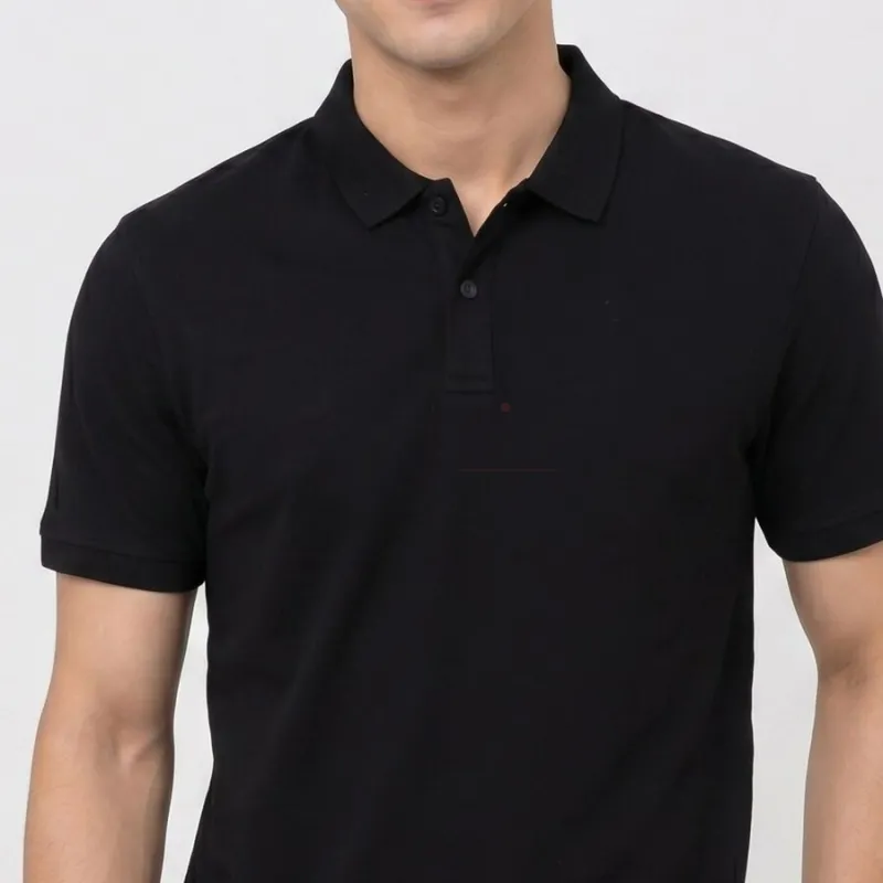 Men's Black Cotton Polo Neck Solid T-Shirt view 4