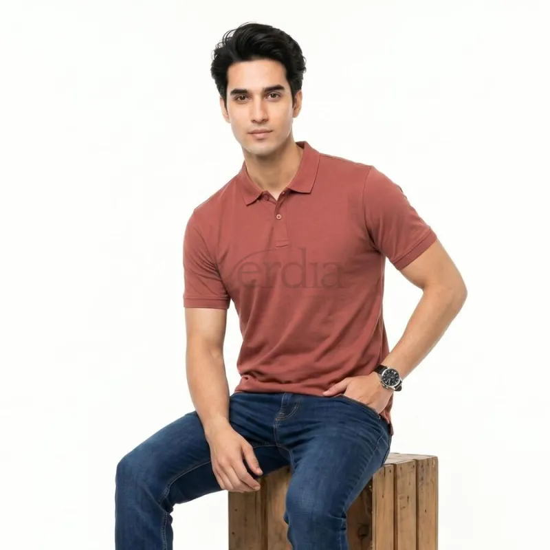 Men's Coral Cotton Polo Neck Polo T-Shirt