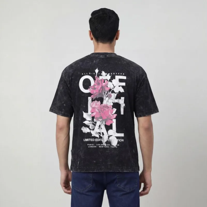 Men's Black Cotton Round Neck Casual T-Shirt view 3