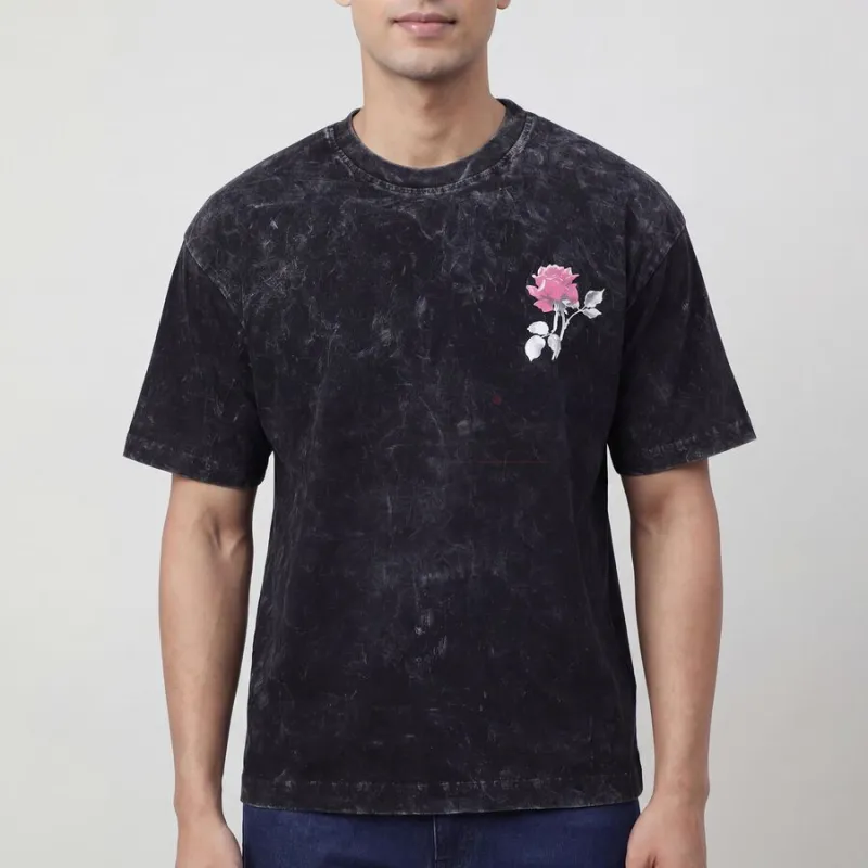 Men's Black Cotton Round Neck Casual T-Shirt view 4