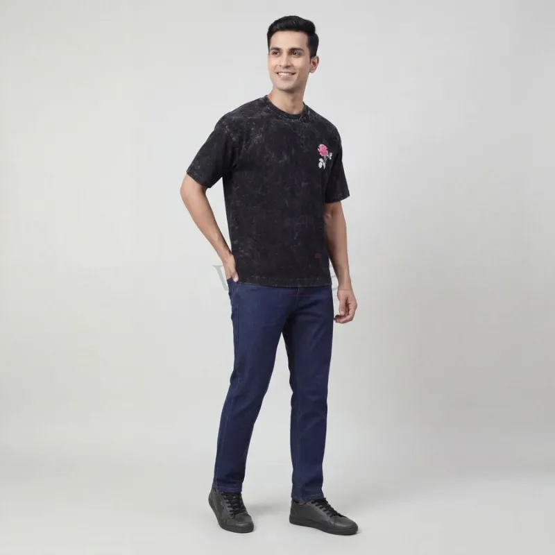 Men's Black Cotton Round Neck Casual T-Shirt view 5