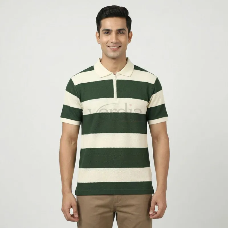 Men's Green Collared Casual T-Shirt
