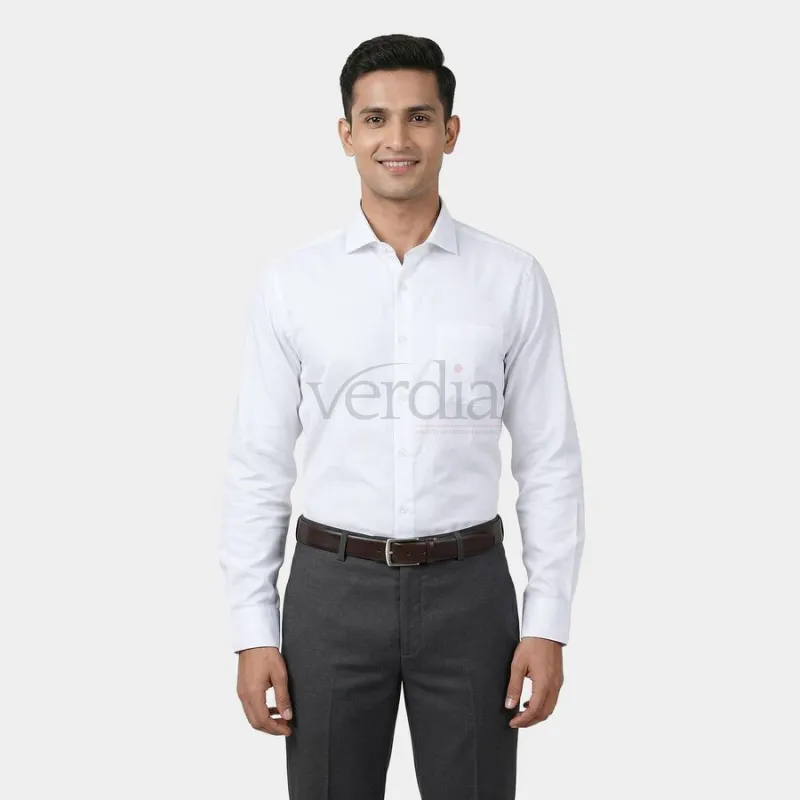 Men's White Cotton Spread Collar Formal Shirt