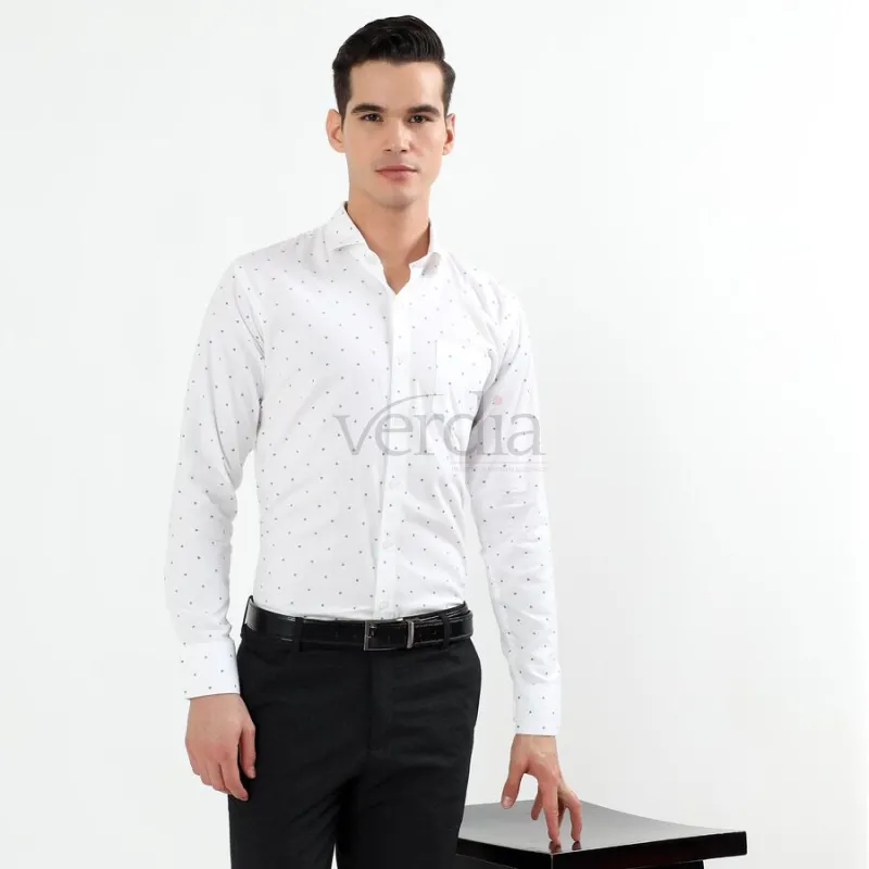 Men's White Cotton Printed Classic Collar Formal Shirt