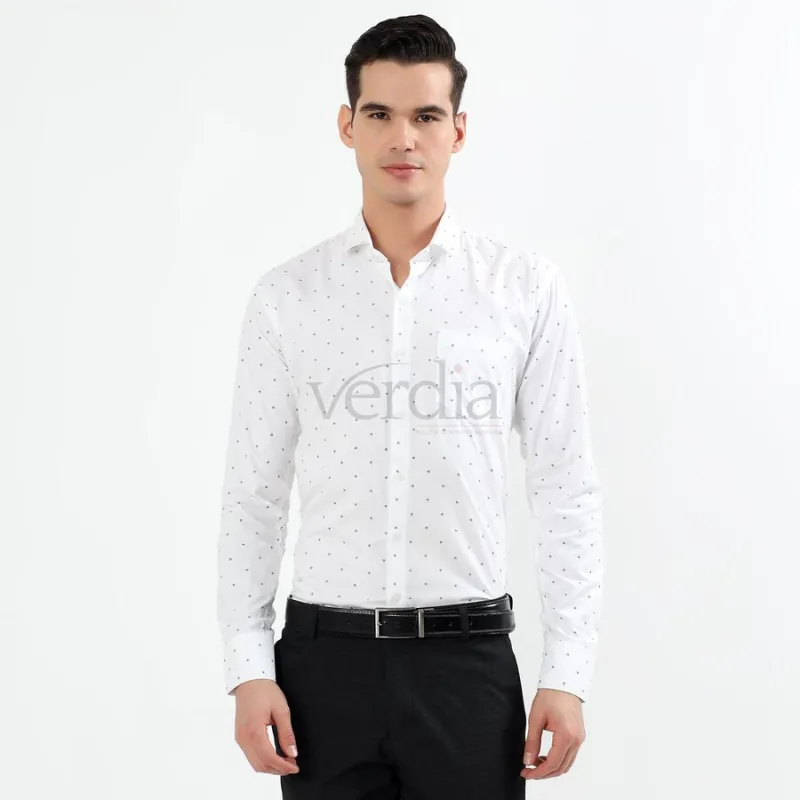 Men's White Cotton Printed Classic Collar Formal Shirt