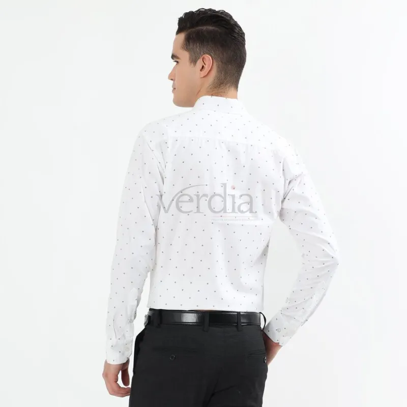 Men's White Cotton Printed Classic Collar Formal Shirt view 4