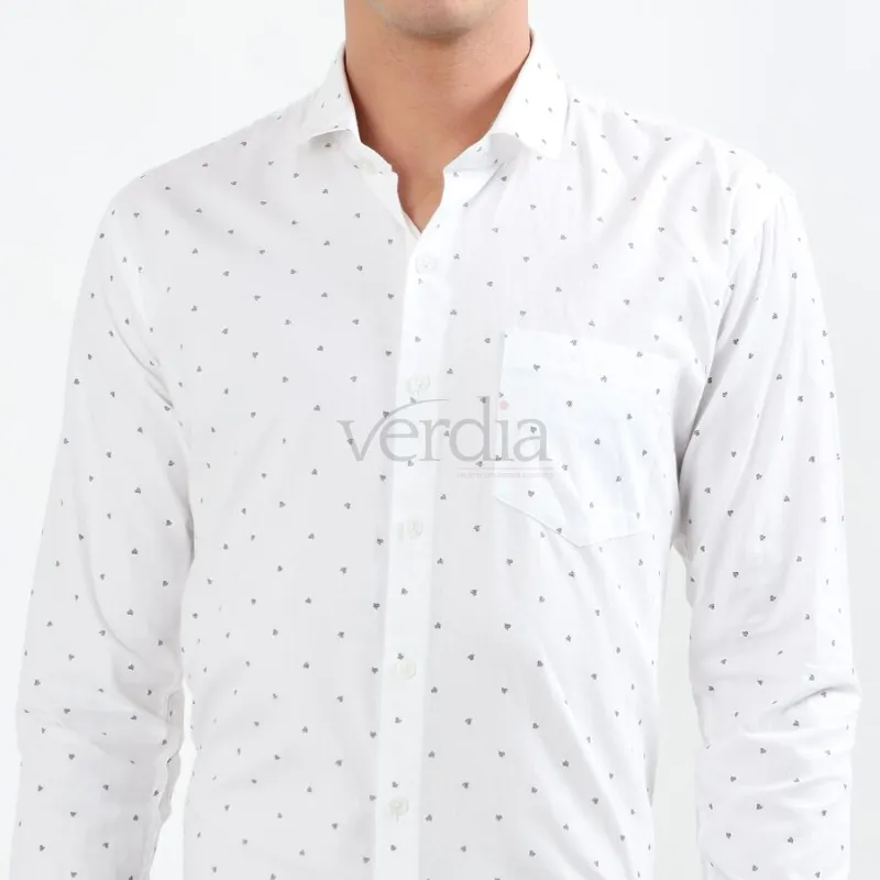 Men's White Cotton Printed Classic Collar Formal Shirt view 5