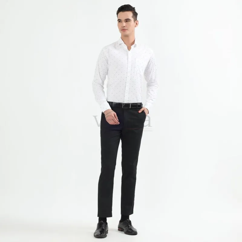 Men's White Cotton Printed Classic Collar Formal Shirt view 6