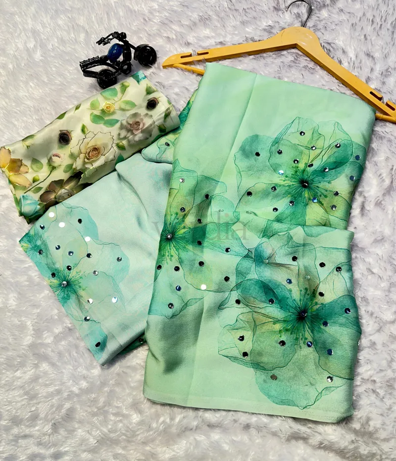 Digital Print Crepe Saree with Georgette Blouse