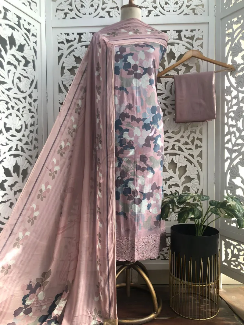 Cotton Suit with Muslin Dupatta(Unstitched Material) view 3