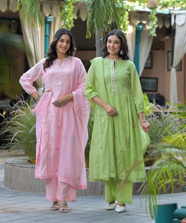 Three-Piece Pure Mal Chanderi Set view 3