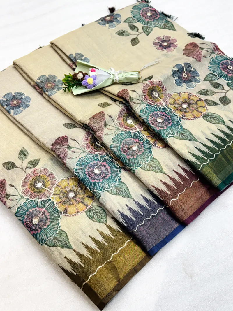 Soft Tissue Zari Saree with Aari Work view 2