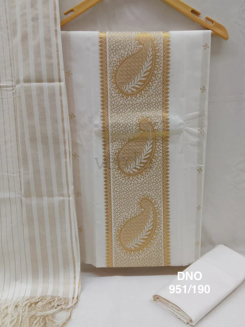 Traditional Kerala Kasavu Golden Zari Set(unstitched Material) view 2