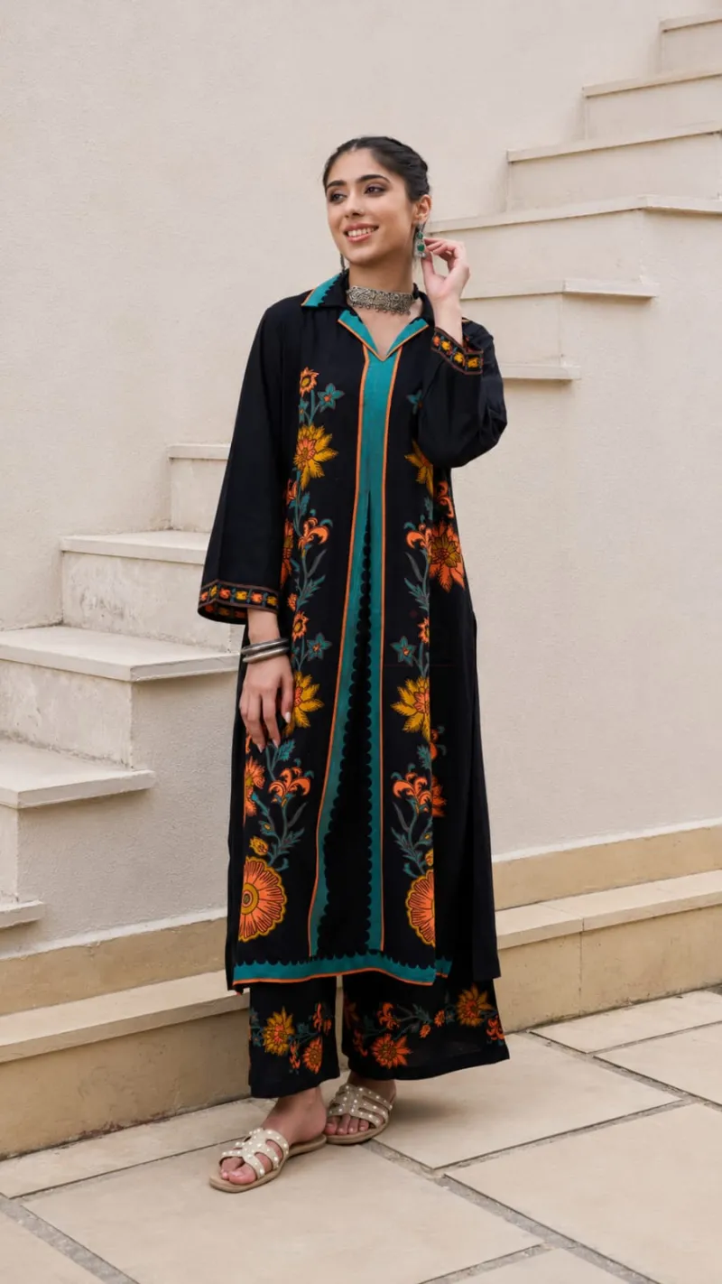 Premium German Rayon Fancy A-line Kurti with Plazo Set