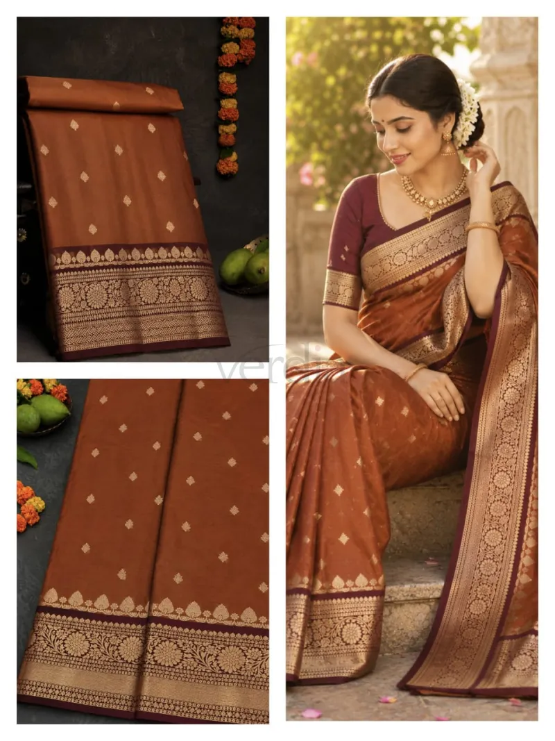 Rust Orange Semi Kanchi Saree