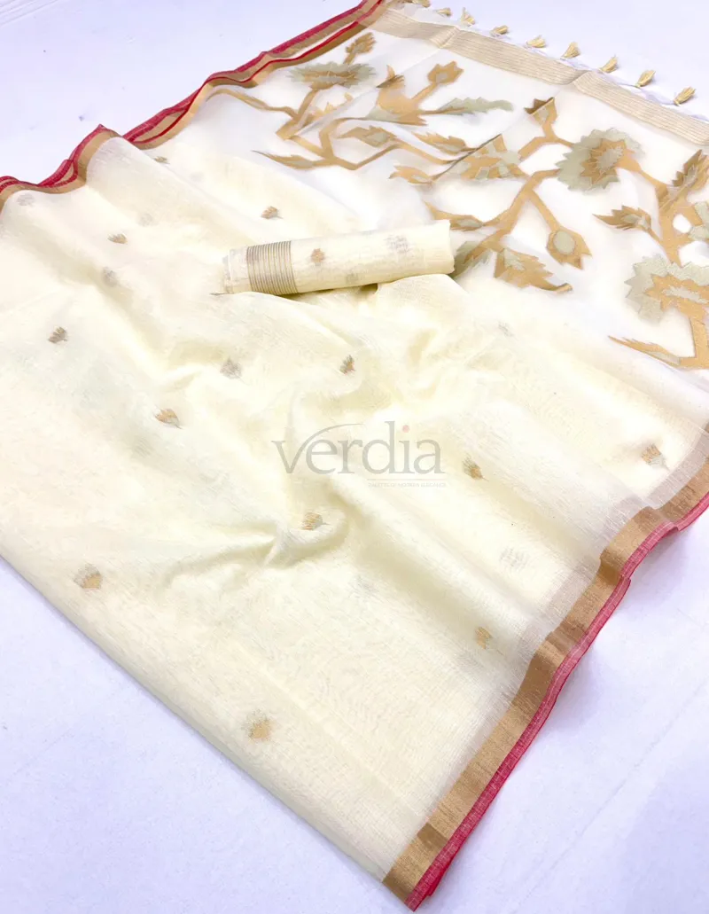 Pure Munga Silk Handloom Weaving Saree with Gold Zari Border view 2