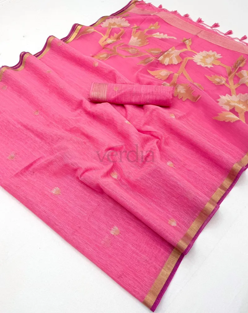 Pure Munga Silk Handloom Weaving Saree with Gold Zari Border view 3