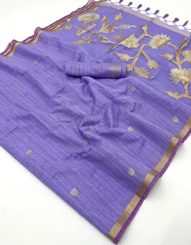 Pure Munga Silk Handloom Weaving Saree with Gold Zari Border view 4