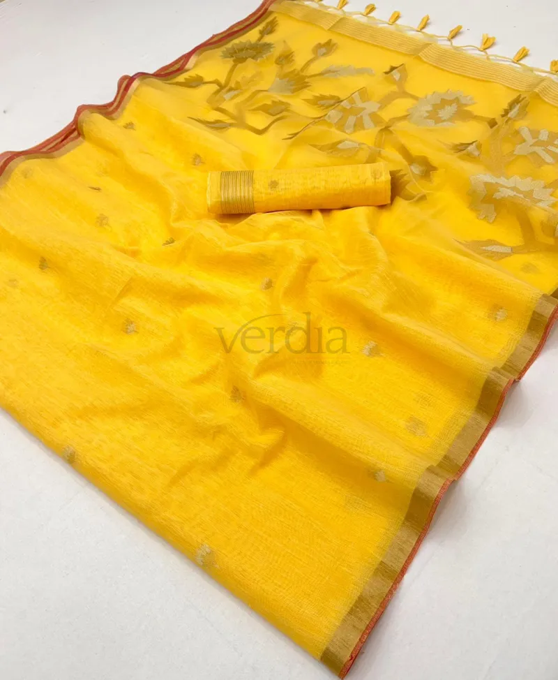 Pure Munga Silk Handloom Weaving Saree with Gold Zari Border view 6