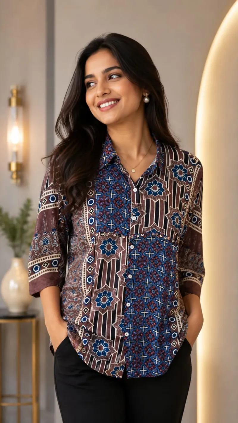 Trendy crepe shirts with Ajrakh print