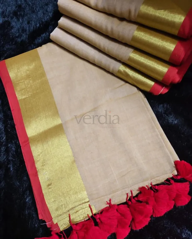 New Linen Cotton Saree (with blouse) featuring view 2