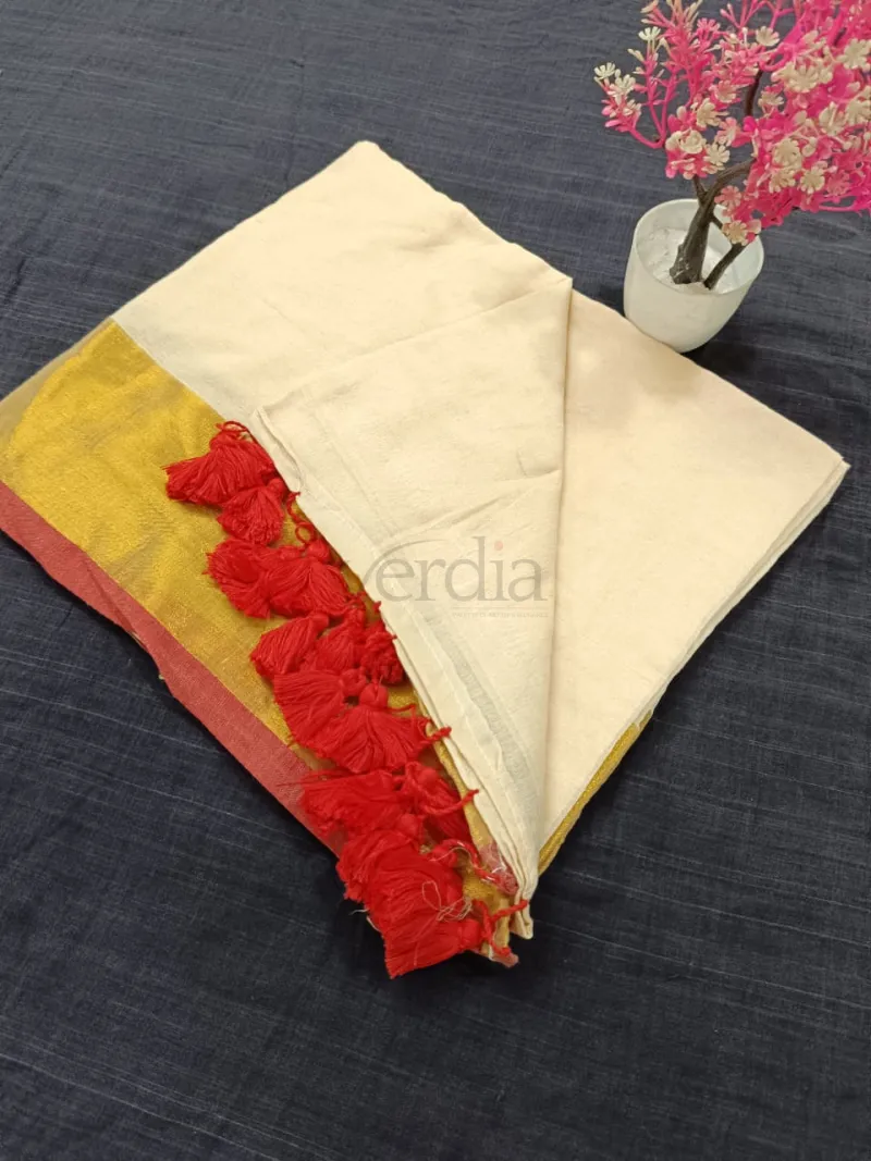 New Linen Cotton Saree (with blouse) featuring view 3