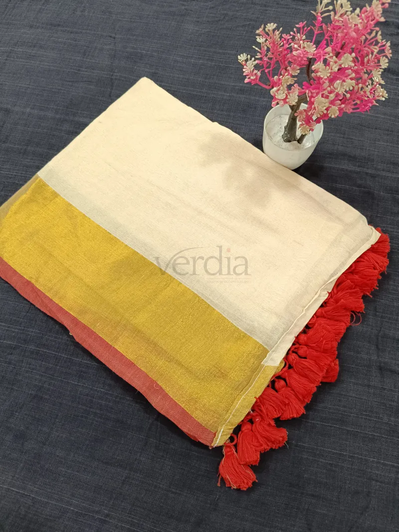 New Linen Cotton Saree (with blouse) featuring view 5