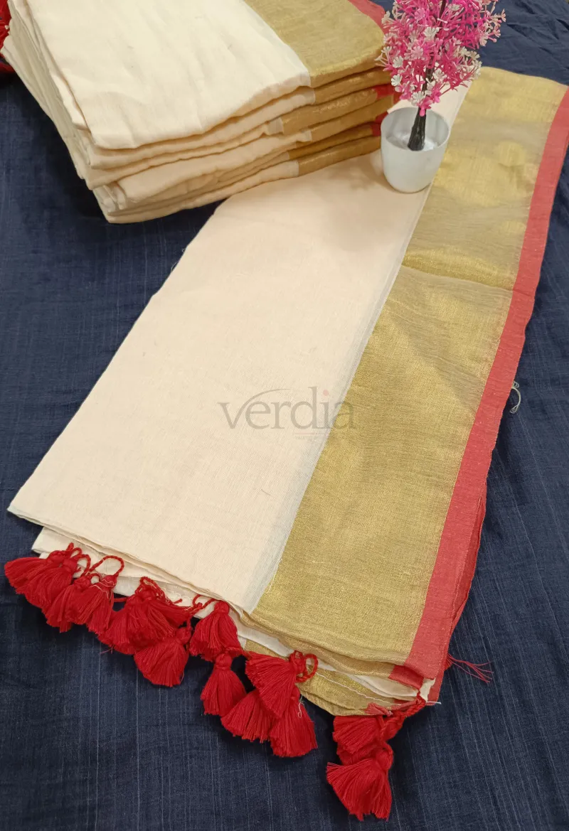 New Linen Cotton Saree (with blouse) featuring view 6