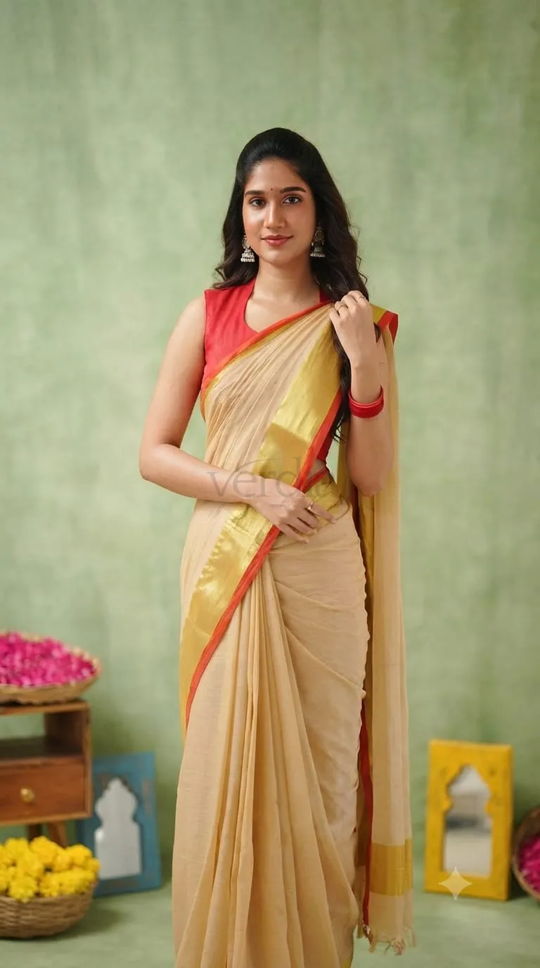 New Linen Cotton Saree (with blouse) featuring view 7