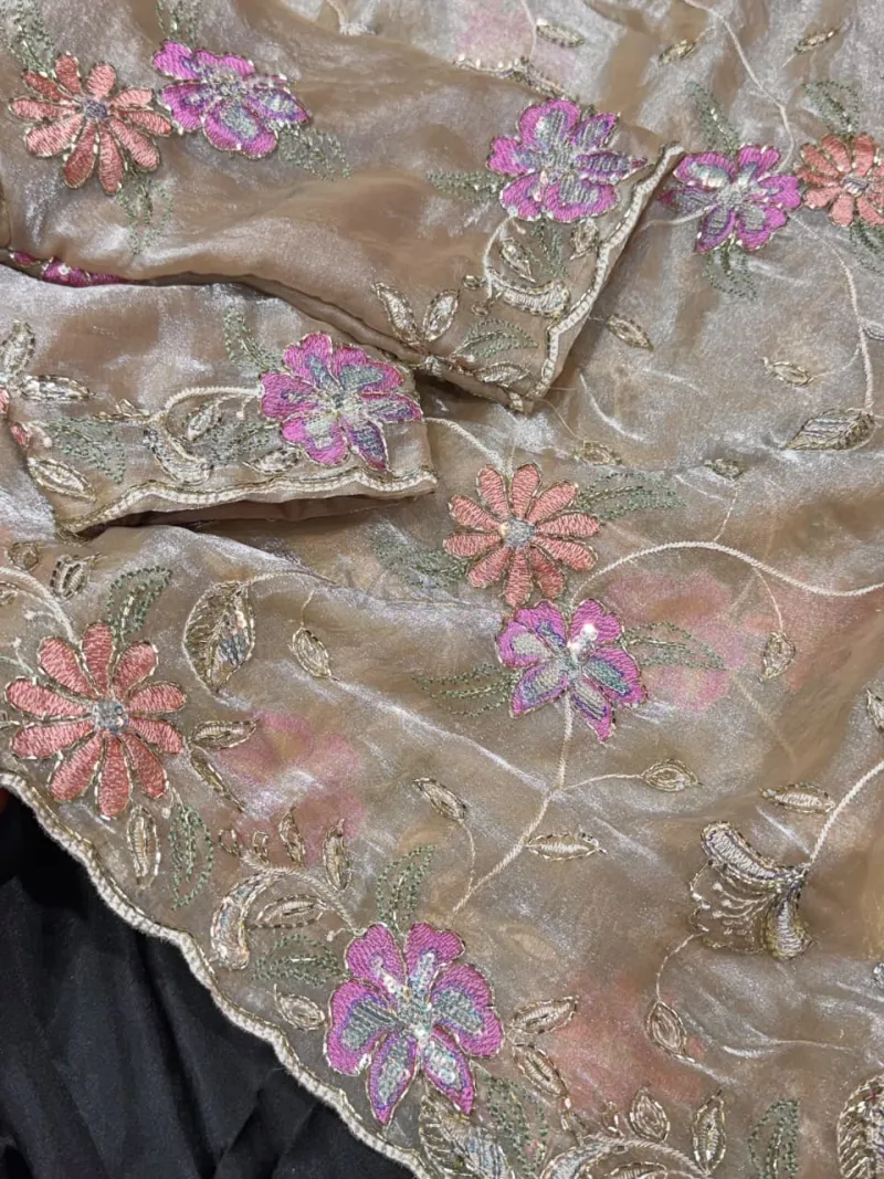 Ethereal dusty colored two-tone saree, crafted in Fendy satin. view 2