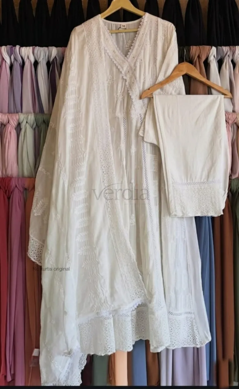 Chikankari anarkali suit crafted from soft mulmul cotton view 5
