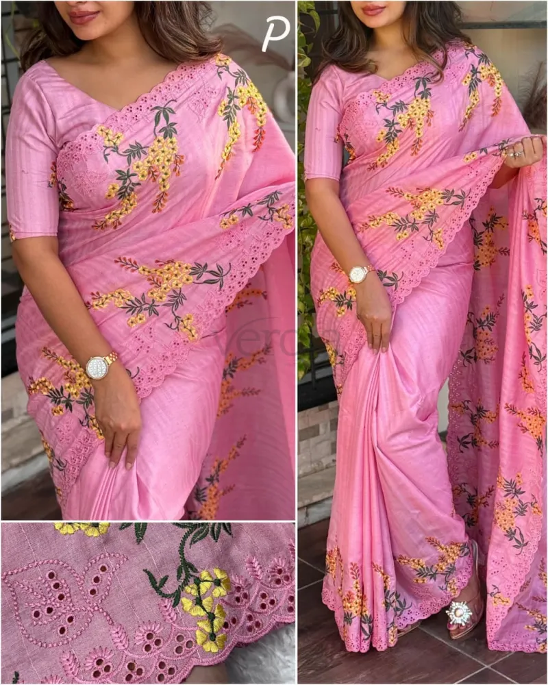 Saree in Tussar cotton and matching blouse in Tussar cotton view 3