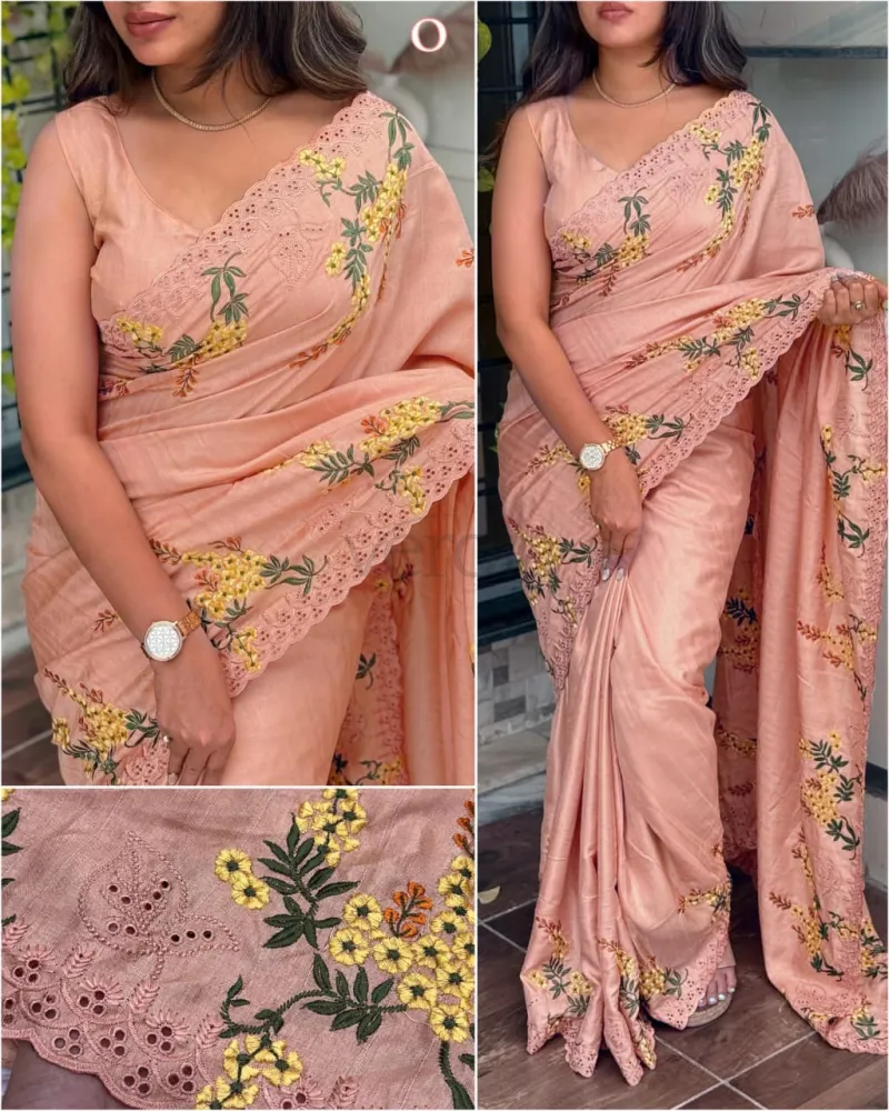 Saree in Tussar cotton and matching blouse in Tussar cotton view 5
