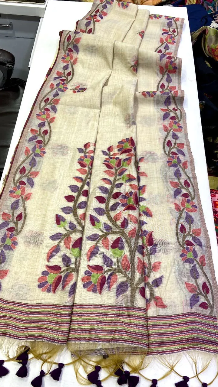 Munga Jamdani Saree in authentic Munga Silk view 7