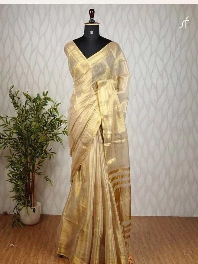 Premium Linen Zari Tissue Silk Saree view 4