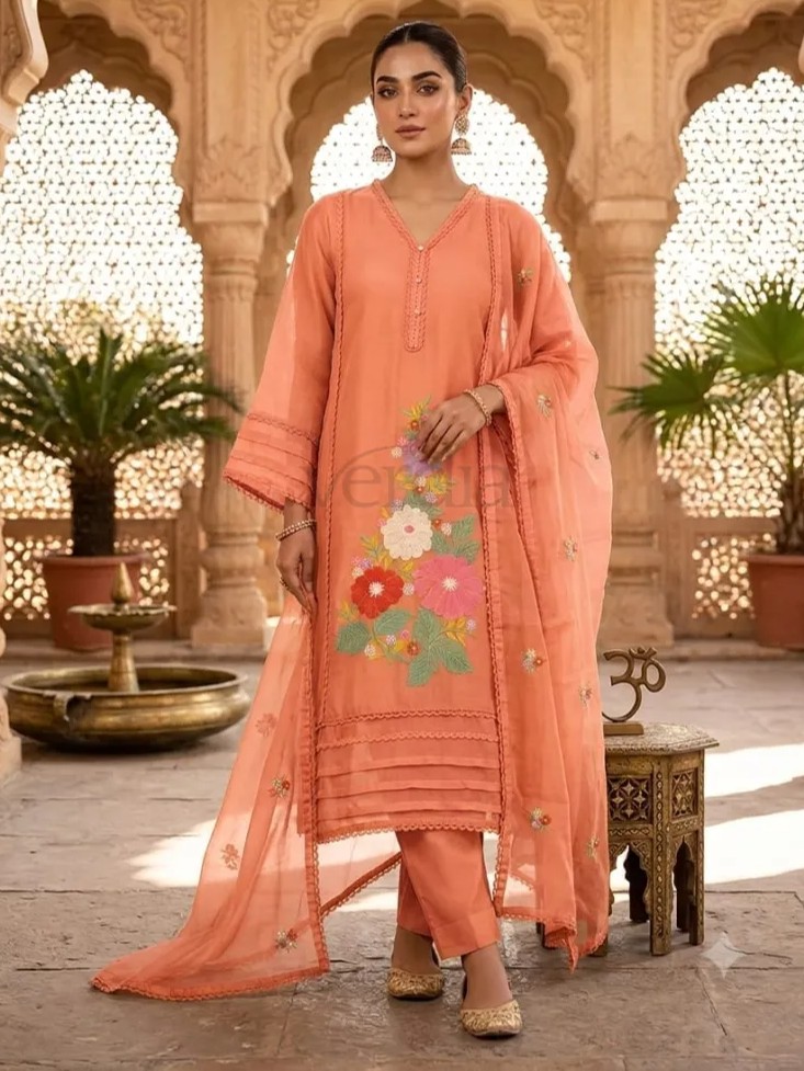 Three-piece shimmer straight kurti