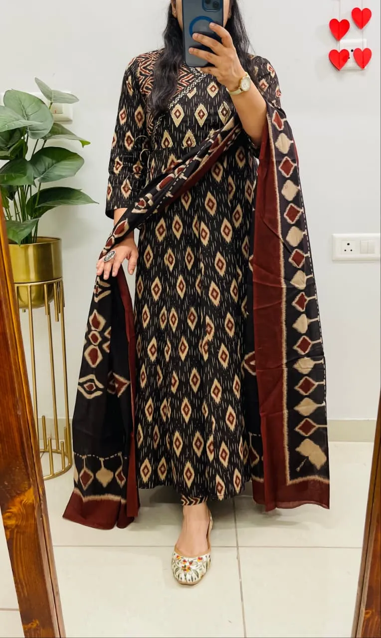 Idaho style floral Kalamkari print kurti set