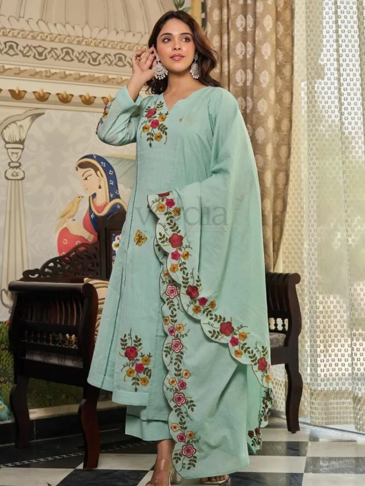 Three piece crush cotton kurti set view 8