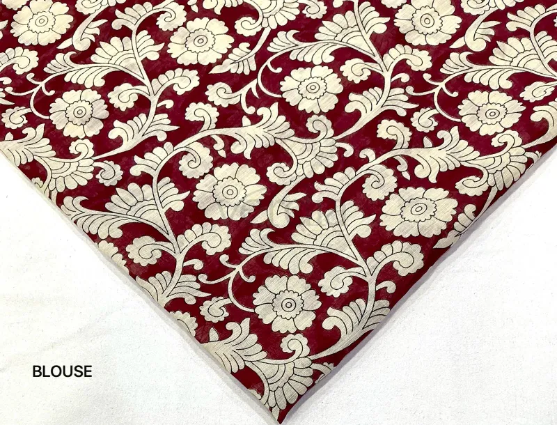 Soft linen saree with elegant kalamkari style prints. view 2