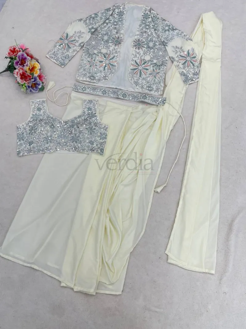 Premium ready-to-wear saree is crafted from heavy crepe silk view 2