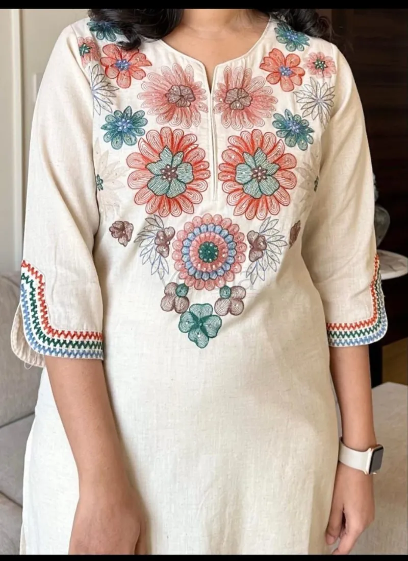 Cotton Flex Kurta Pant Set with Embroidery Work view 3