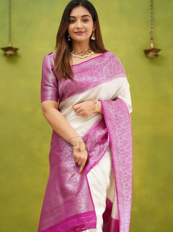 Banarasi Soft Silk Saree (5.5m) with full brocade blouse (0.8m) view 2