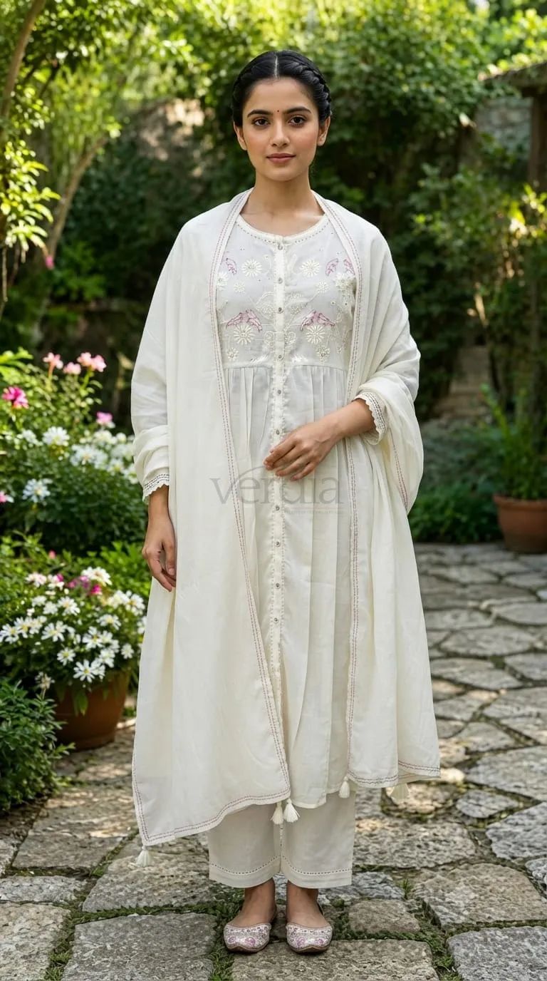 Premium Mul Cotton Kurta Set with Intricate Kantha Work