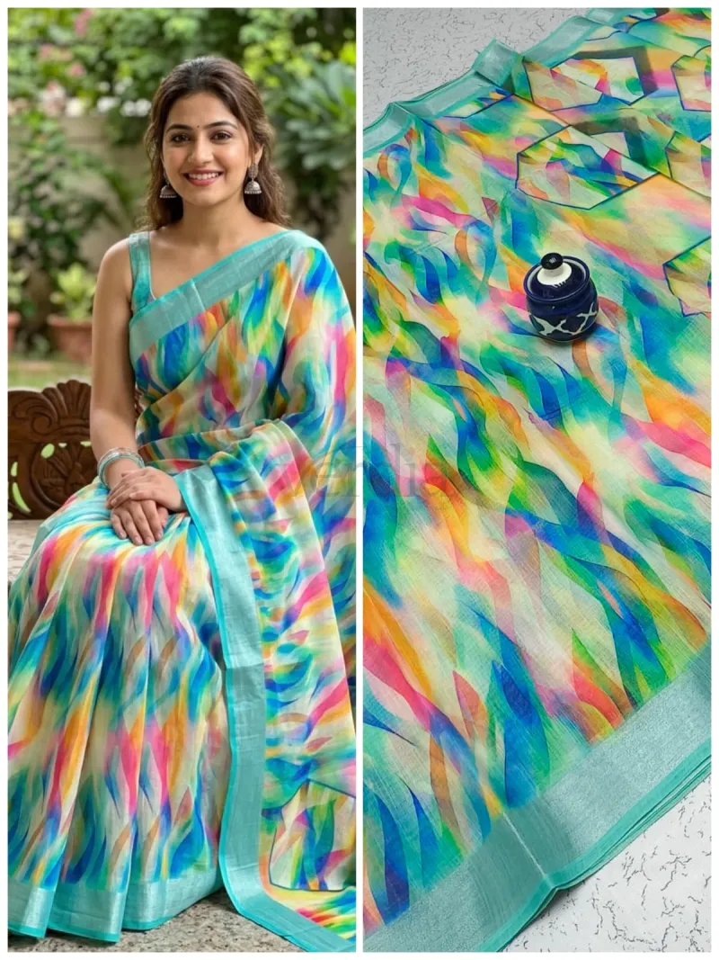 Handloom Linen Cotton Saree with unique miniature blouse view 5
