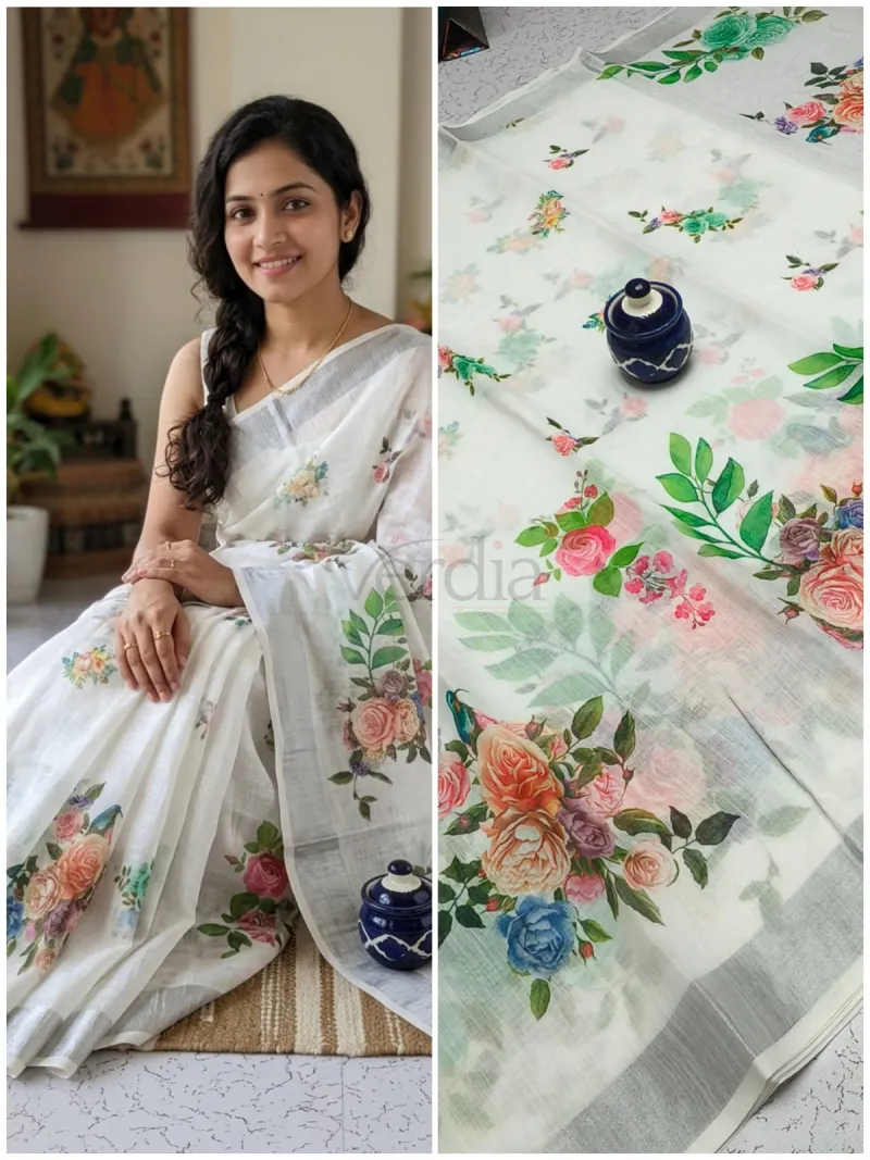 Handloom Linen Cotton Saree with unique miniature blouse view 8