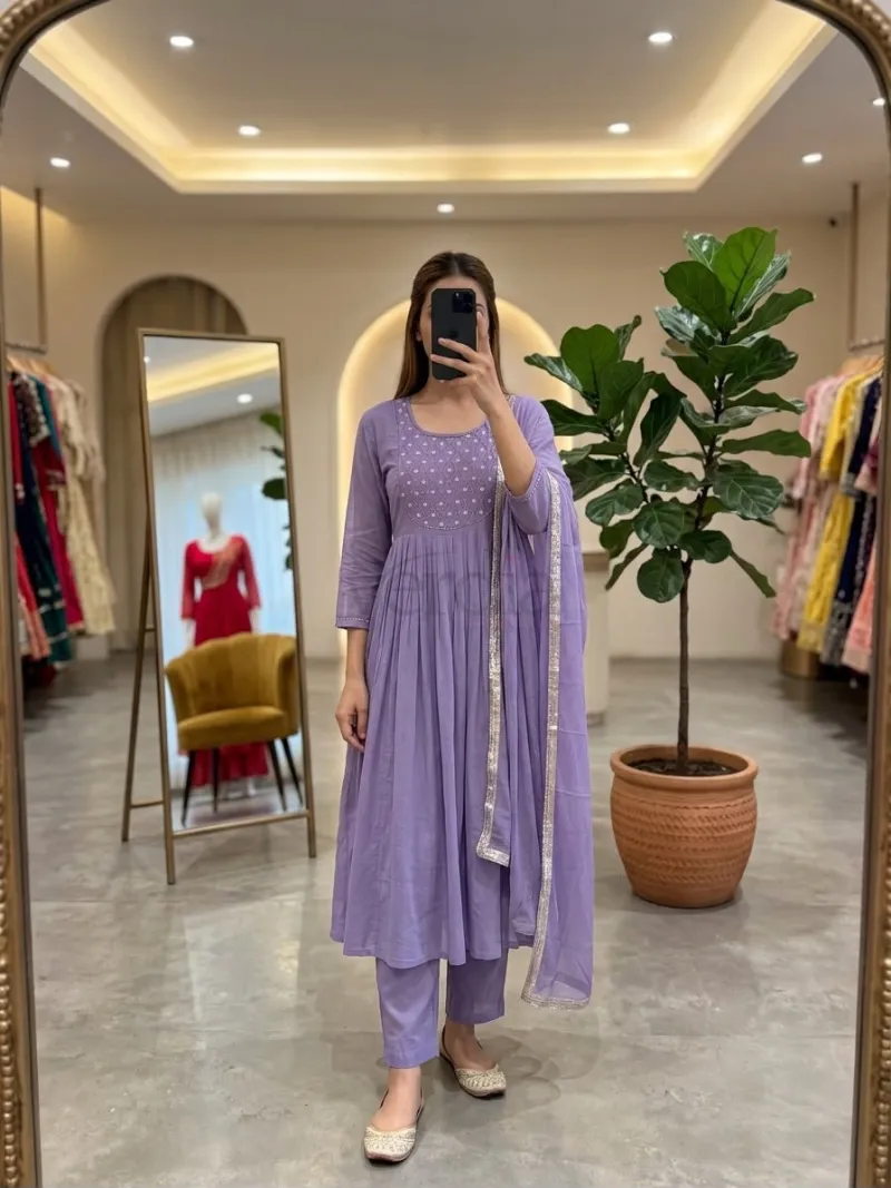 Mul Chanderi Kurti with Roman Silk Bottom and matching dupatta