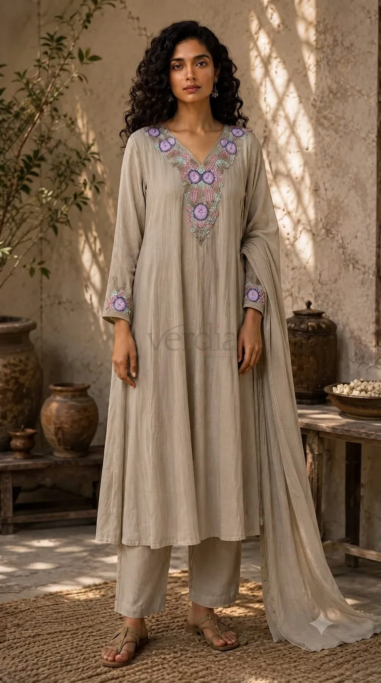 Premium Mul Chanderi Flared Kurta Set view 6