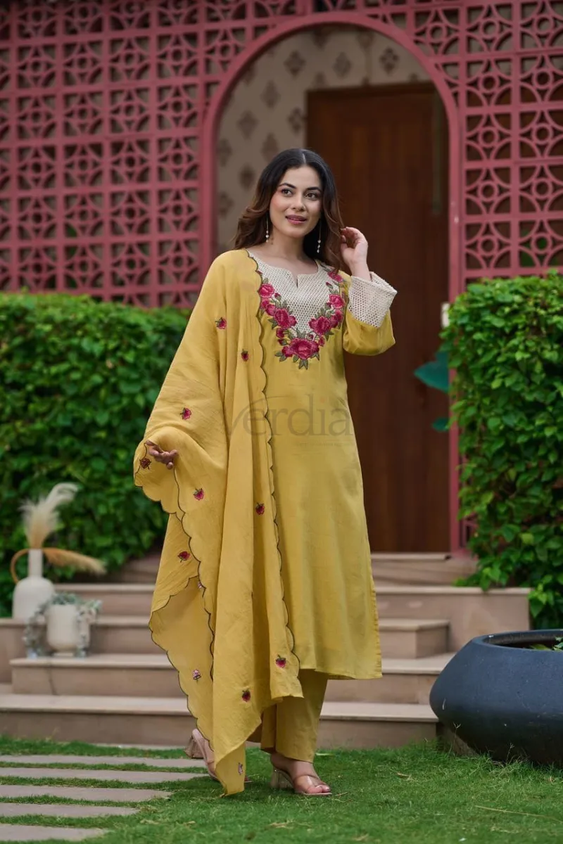 Cotton heavy embroidery work straight kurta with plazo pant view 4