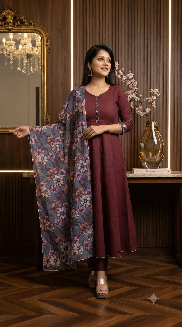 Handloom Cotton Anarakali Kurta Set