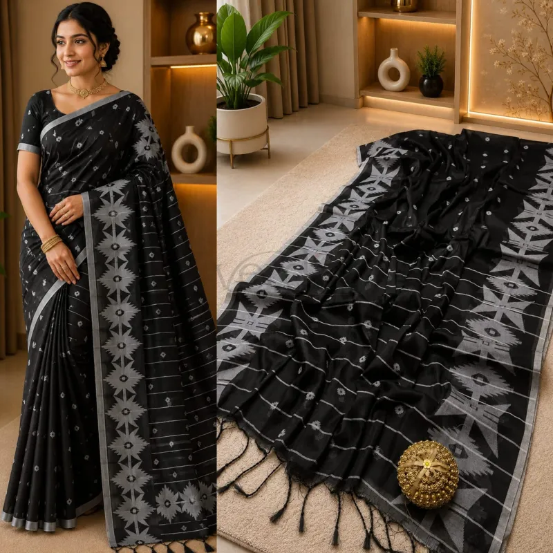 Jamdani Raga tissue soft silk saree with running blouse piece. view 3